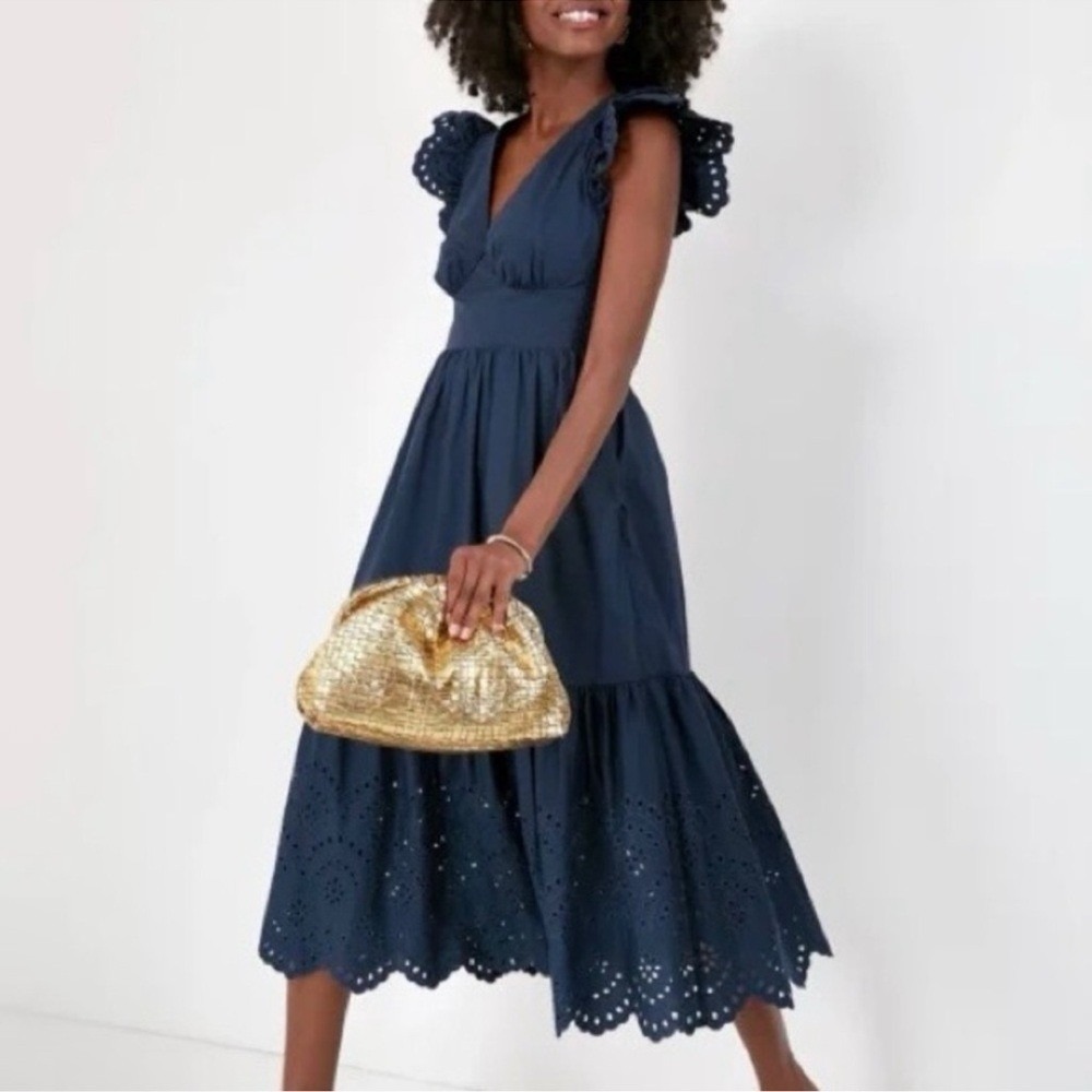 Tuckernuck Hyacinth House Navy Eyelet Marshall Maxi Dress Size L